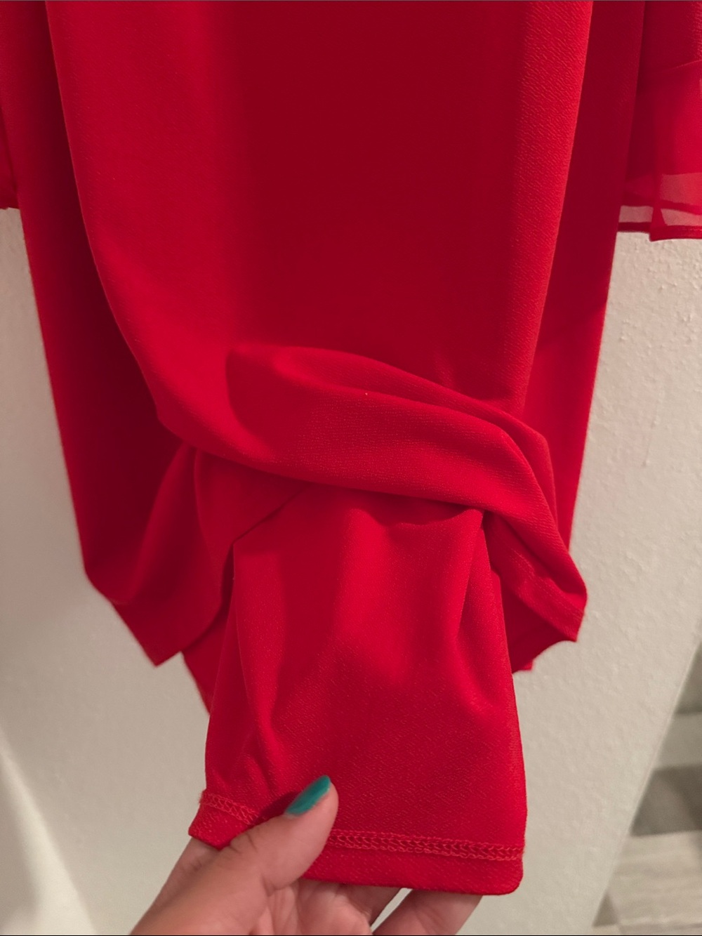 BOLD elements Red Ruffle Cold-Shoulder Blouse - Picture 4 of 7